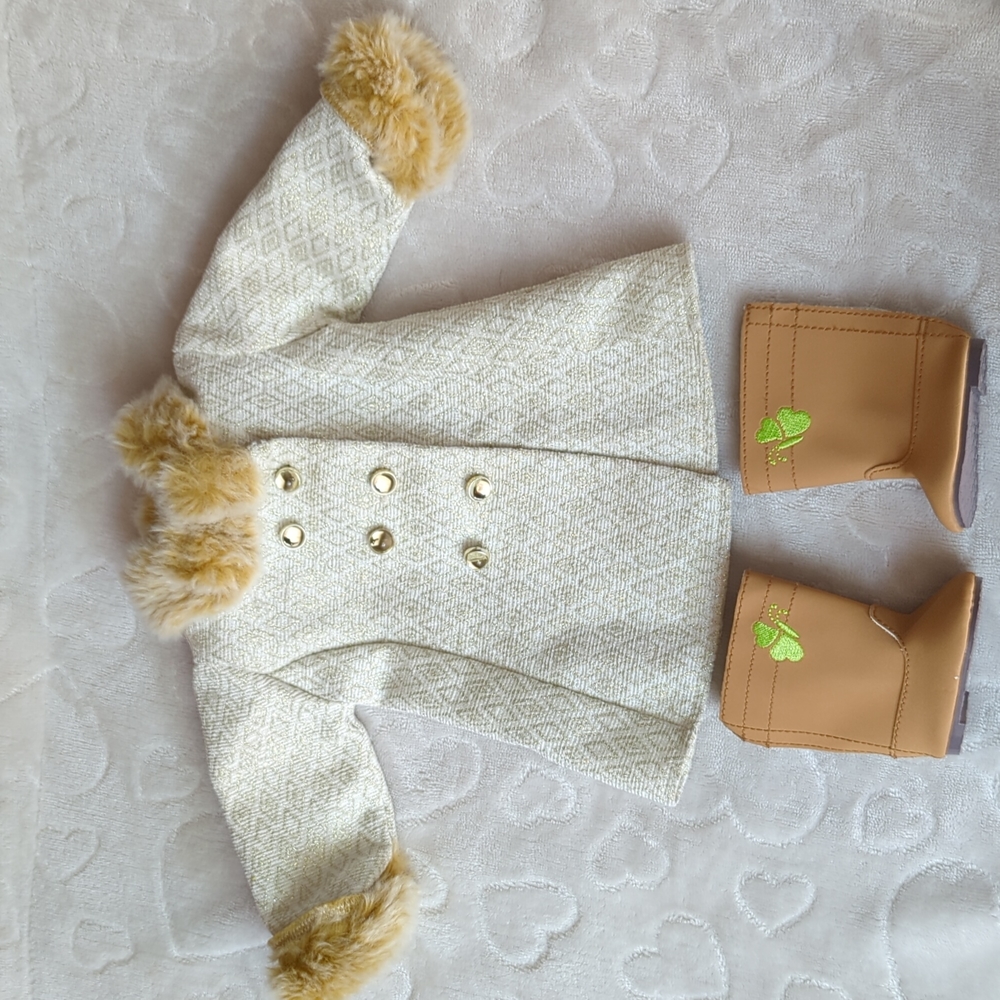 AMERICAN GIRL DOLL Melody's Fancy Coat & True Spirit Brown Green Butterfly Boots